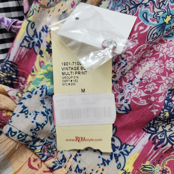 Reba Vintage Boho Patchwork Multi Print Bell Sleeve Midi Dress Med Garden Girl - Picture 13 of 13